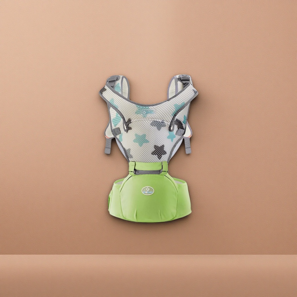 The green baby carrier is breathable and lightweight, with an adjustable waist stool style for newborns