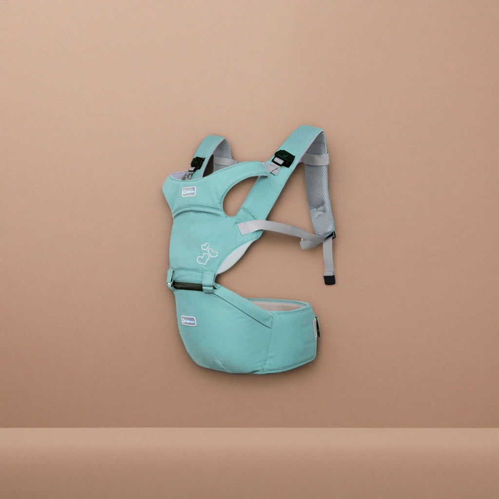 The mint green baby carrier is breathable and lightweight, with adjustable waist stool style for newborns