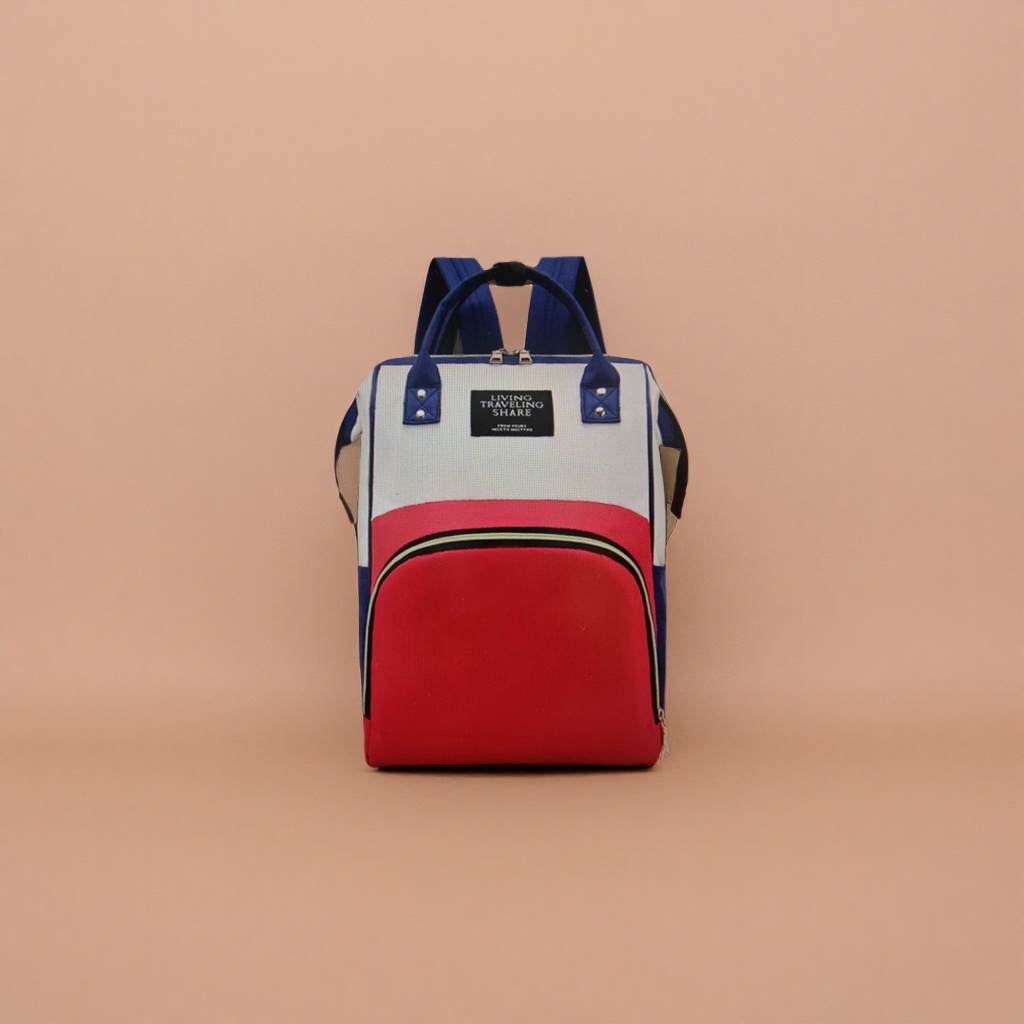 This red, white and blue trendy casual backpack is lightweight and has a large capacity for students' commuting details Picture