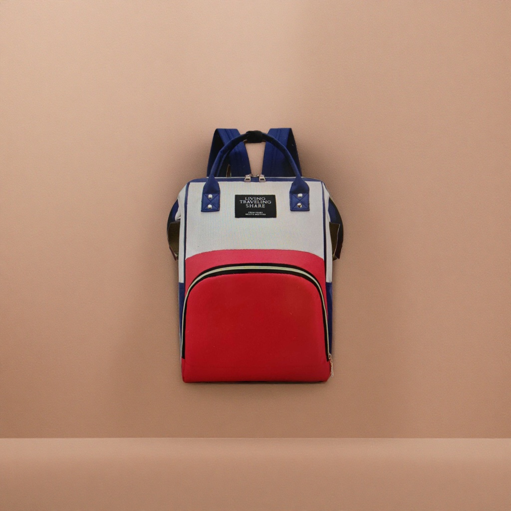 This red, white and blue trendy casual backpack is lightweight and has a large capacity for students' commuting