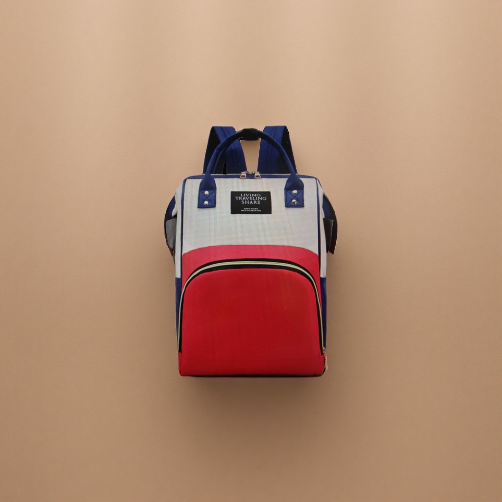 This red, white and blue trendy casual backpack is lightweight and has a large capacity for students' commuting Specification image