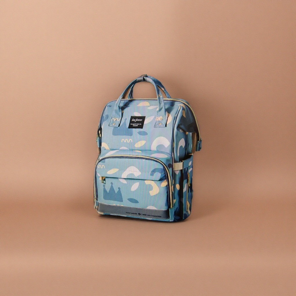 Blue printed canvas backpack, lightweight and large-capacity, daily casual single-shoulder bag for commuting students