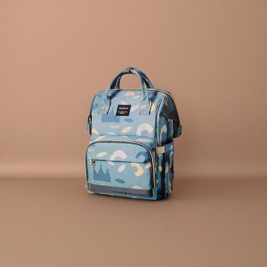 Blue printed canvas backpack, lightweight and large-capacity, daily casual single-shoulder bag for commuting students Specification image