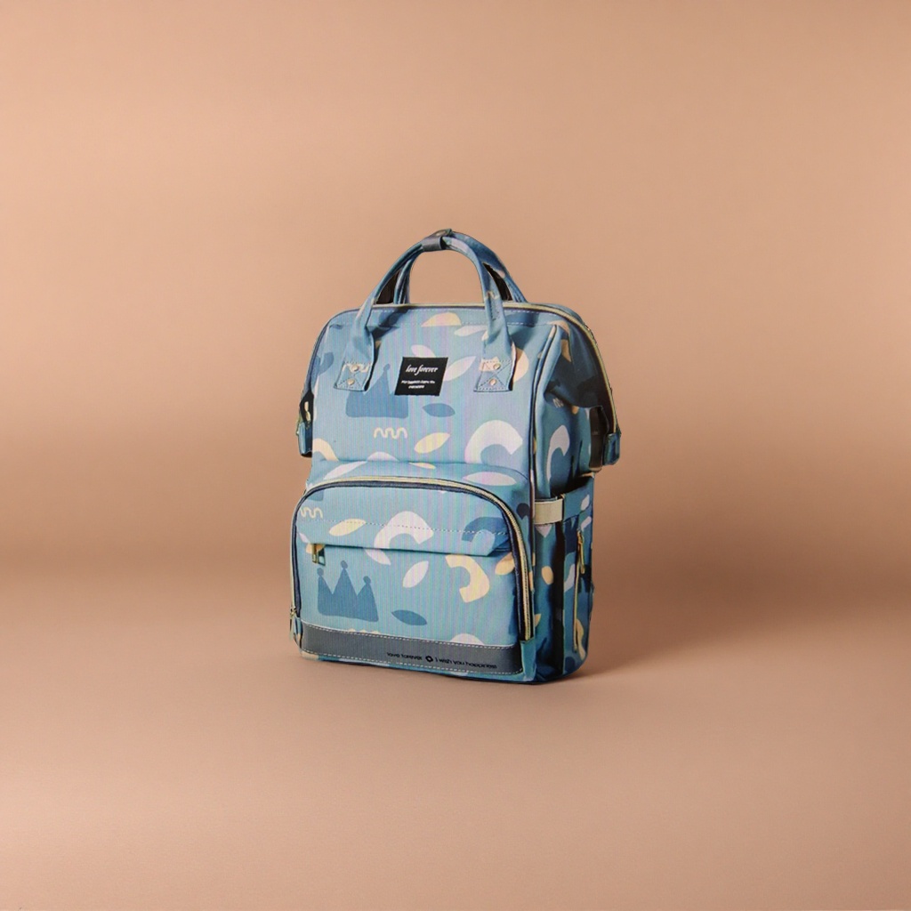 Blue printed canvas backpack, lightweight and large-capacity, daily casual single-shoulder bag for commuting students details Picture