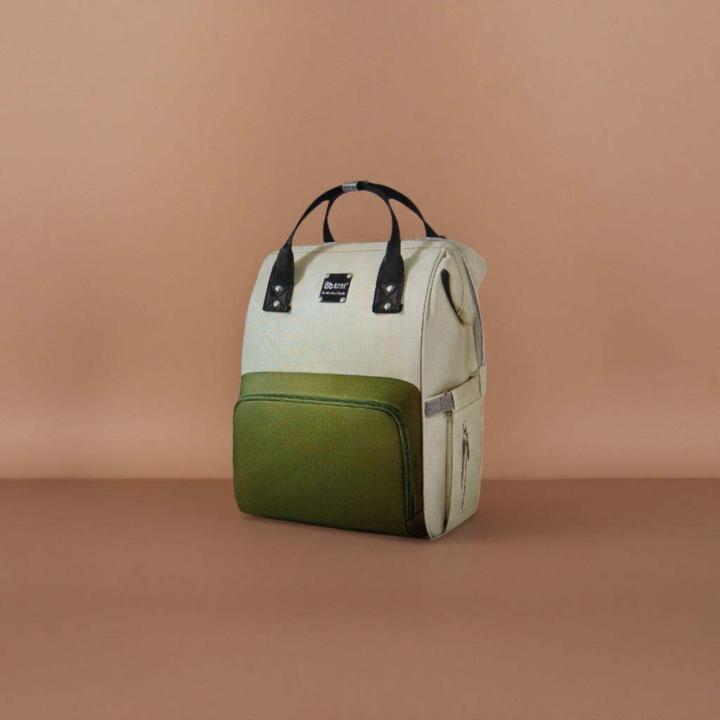 A stylish and casual large-capacity student commuting bag in a combination of off-white and military green colors Application Scenario