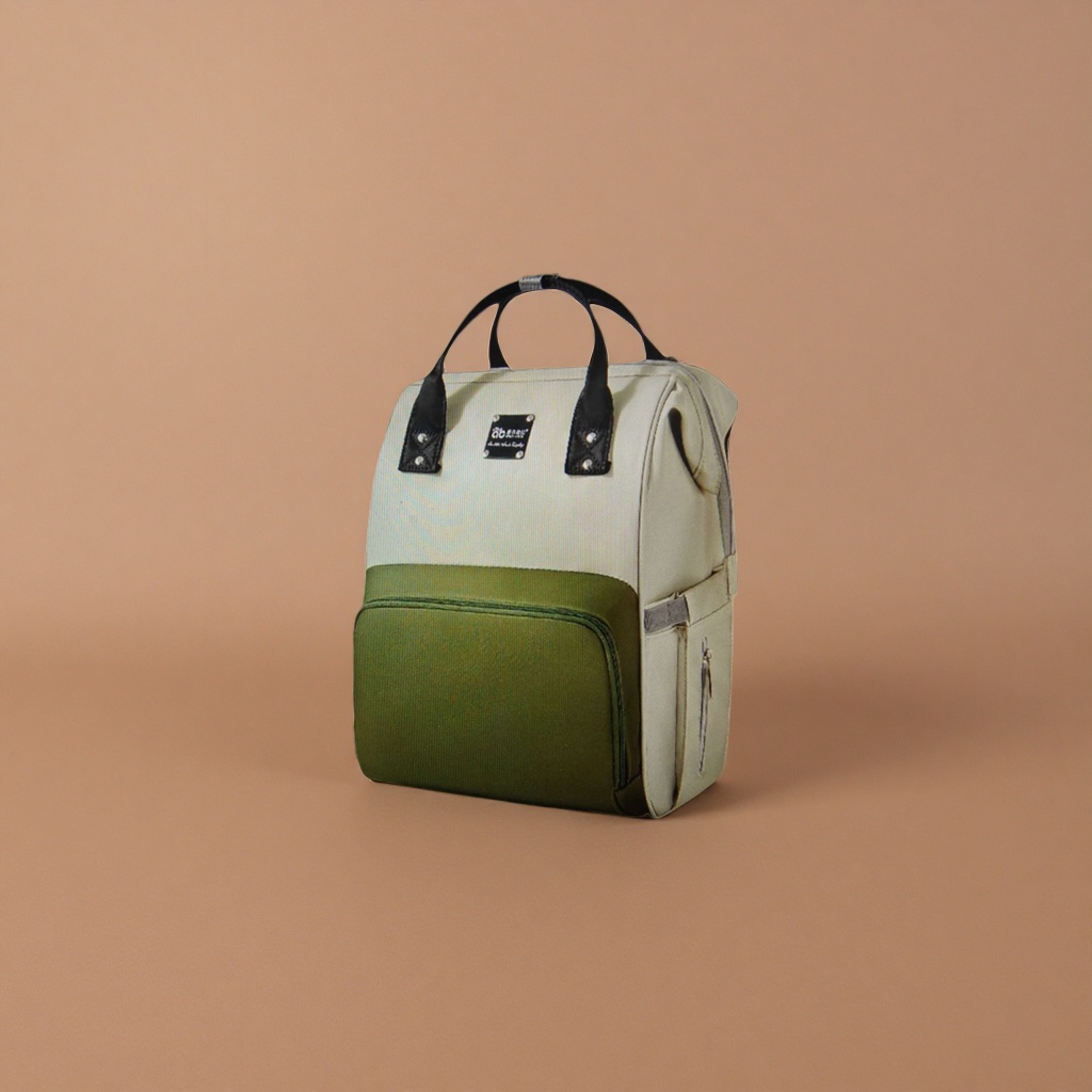 A stylish and casual large-capacity student commuting bag in a combination of off-white and military green colors Specification image
