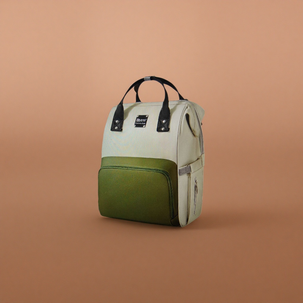 A stylish and casual large-capacity student commuting bag in a combination of off-white and military green colors details Picture