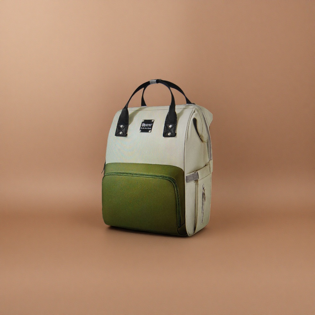 A stylish and casual large-capacity student commuting bag in a combination of off-white and military green colors