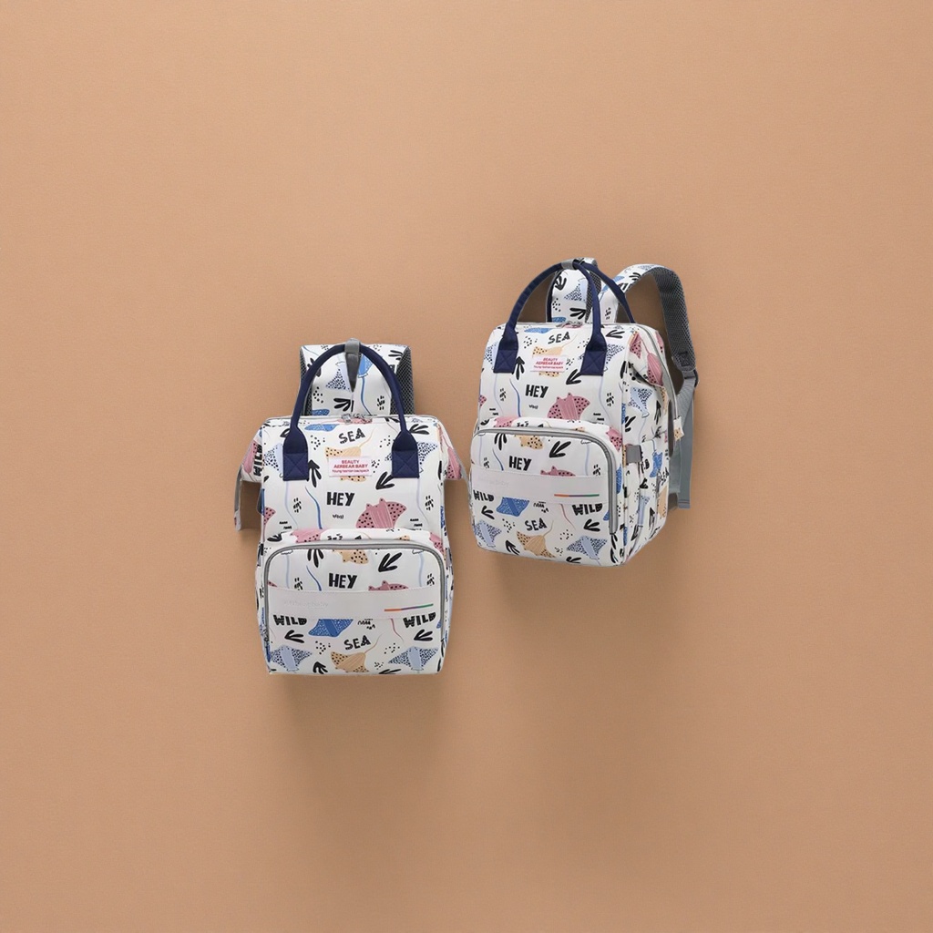 Ocean Fish pattern backpack and handbag set details Picture