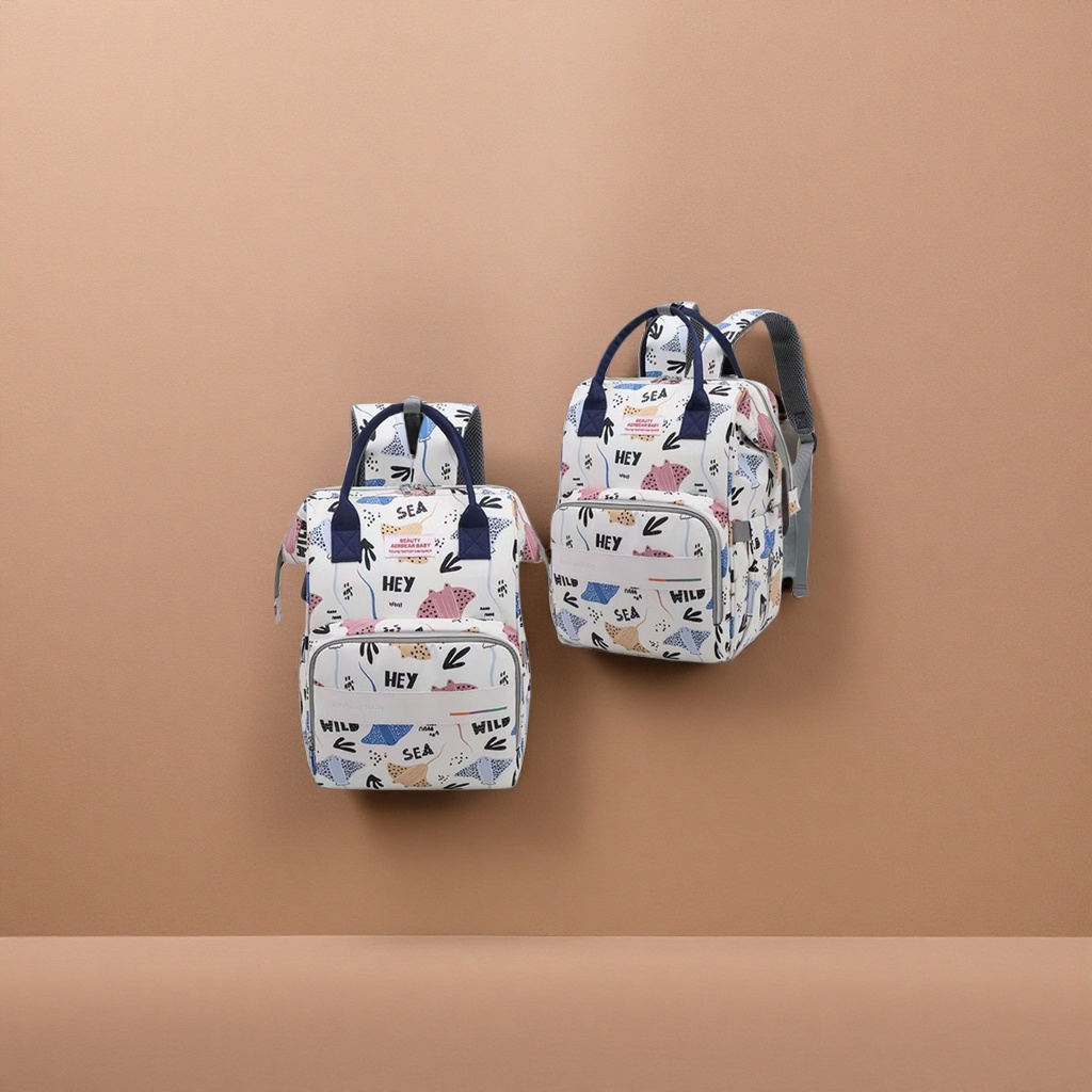 Ocean Fish pattern backpack and handbag set