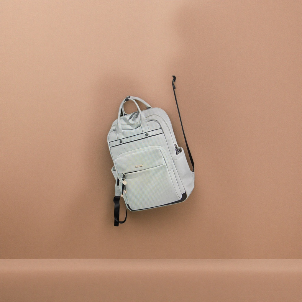 White backpack, nylon waterproof and wear-resistant commuter student travel backpack