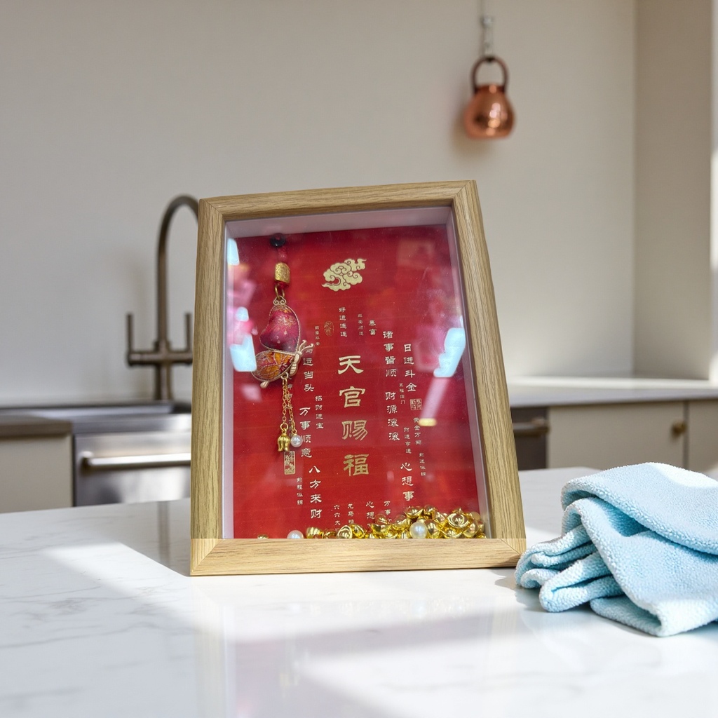 Wooden photo frame with red "Fu" character hanging decoration, New Year home decoration picture frame wall hanging gift