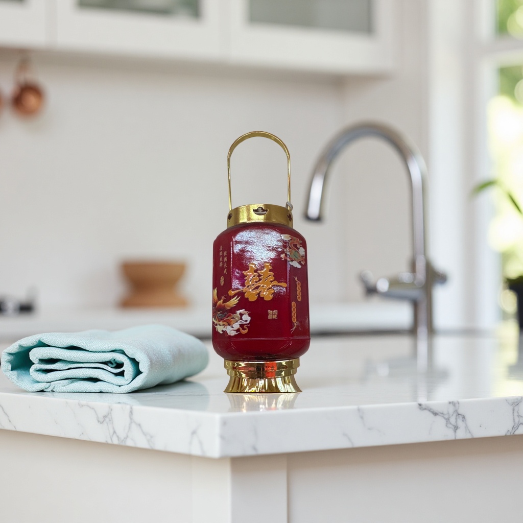 Red "Xi" character lanterns are traditional Chinese wedding decorations and hanging ornaments in the living room and entrance hall, creating a festive atmosphere Specification image