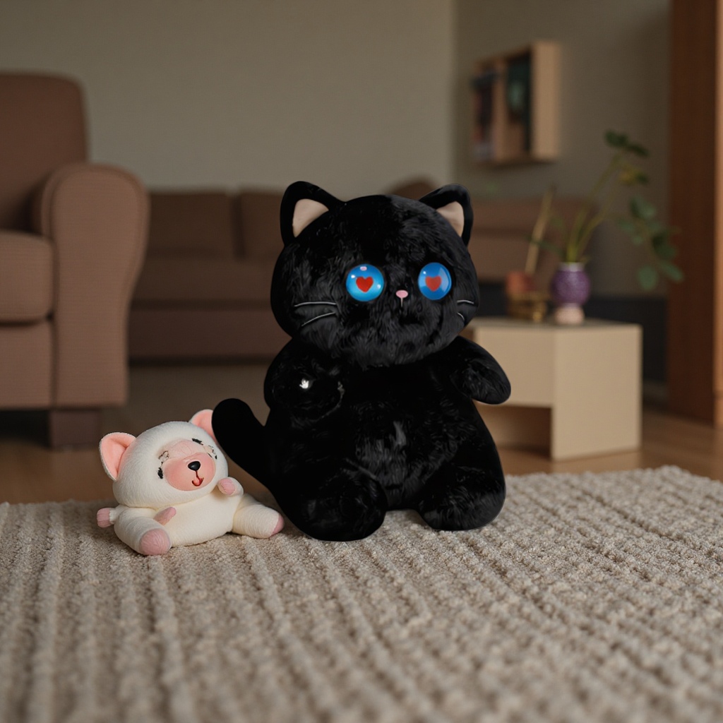Ai毛绒玩具 黑猫 语音交互 智能陪伴 Ai大模型 WiFi联网 ai智能玩具 灵动眼屏 毛绒公仔