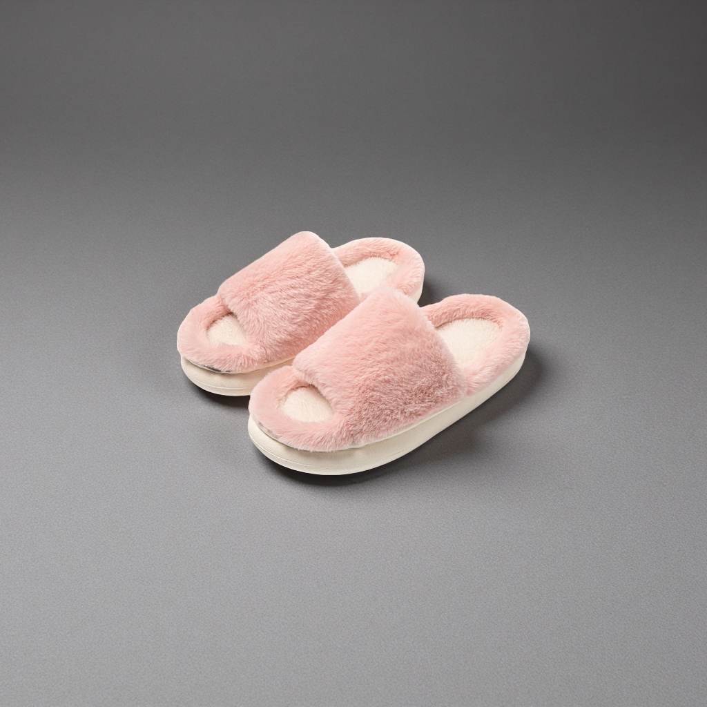 Pink plush home slippers for women, warm and thickened cotton slippers, indoor home soft soles