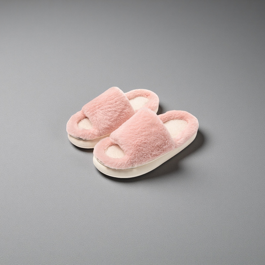 Pink plush home slippers for women, warm and thickened cotton slippers, indoor home soft soles details Picture