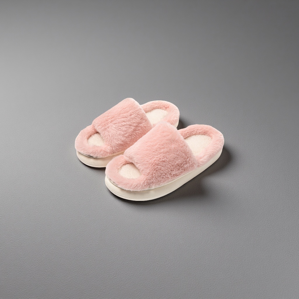 Pink plush home slippers for women, warm and thickened cotton slippers, indoor home soft soles Specification image
