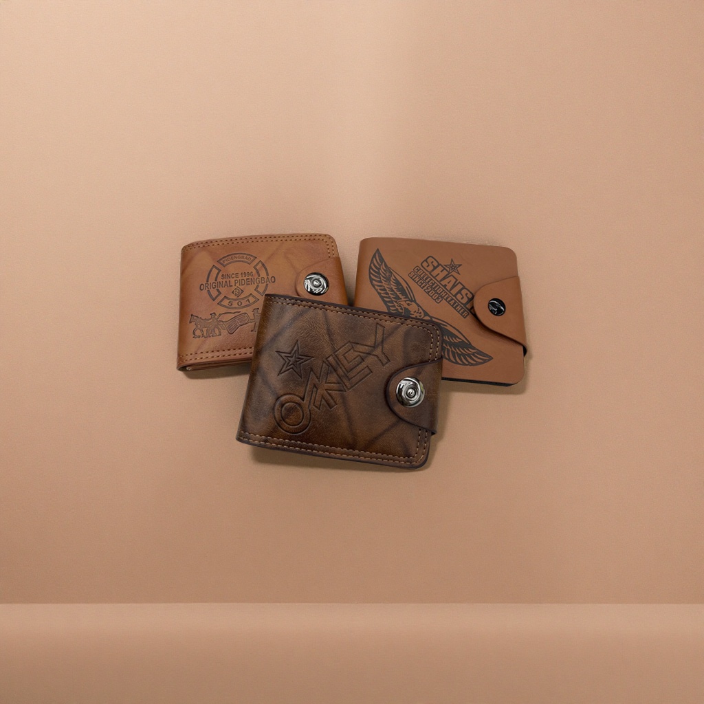 棕色皮质钱包三款压花设计 PIDENGBAO SHAI S COLLECTION LEATHER OAKLEY鹰星金属按扣