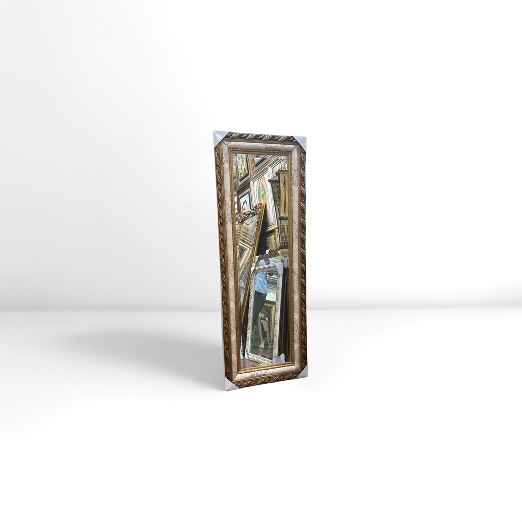 Golden carved frame full-length mirror without perforation for bedroom and living room decoration details Picture