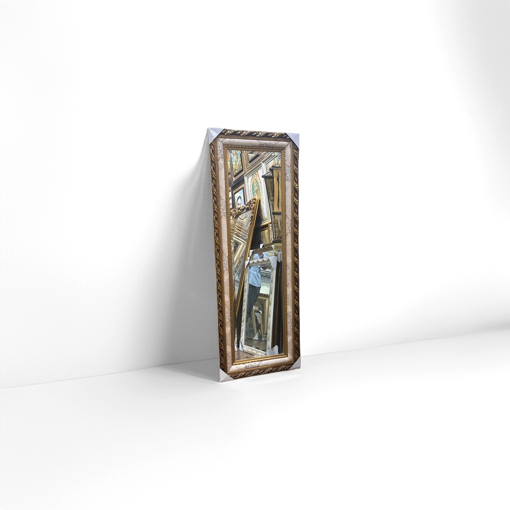Golden carved frame full-length mirror without perforation for bedroom and living room decoration