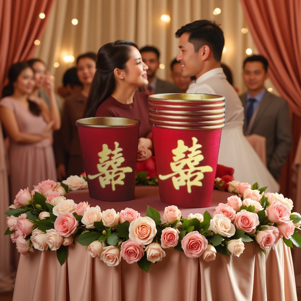 Red Double Happiness disposable paper cups, thickened and heat-resistant for wedding banquets, 100 pieces each