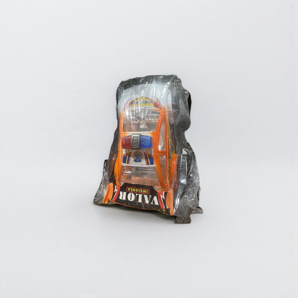 Orange and white toy police car, children's educational simulation voice-controlled car