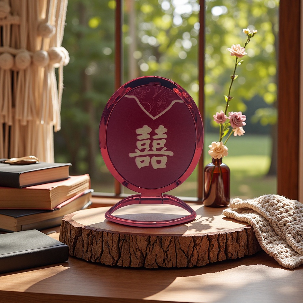 Red Double Happiness mirror decorative items for wedding new house decoration, Chinese-style festive home furnishings