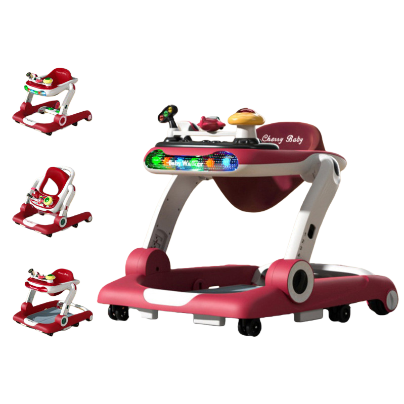 The red baby walker has a variable mode switching music toy plate with anti-rollover and bouncing function Item Picture