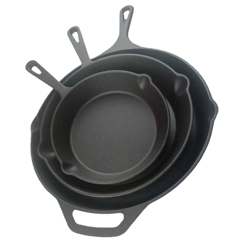 أطبخ مجموعة من 3 من أطباق المقلاة الحديدية السوداء بدون طلاء Item Picture