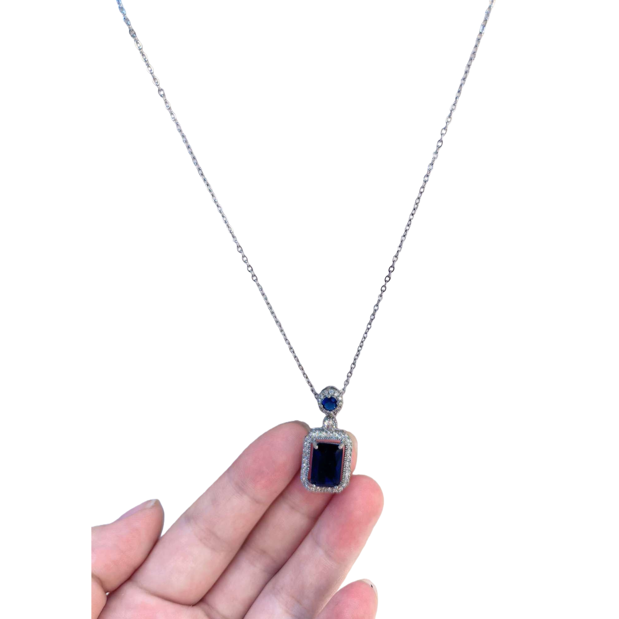 Серебряное ожерелье с сапфировым кулоном Item Picture