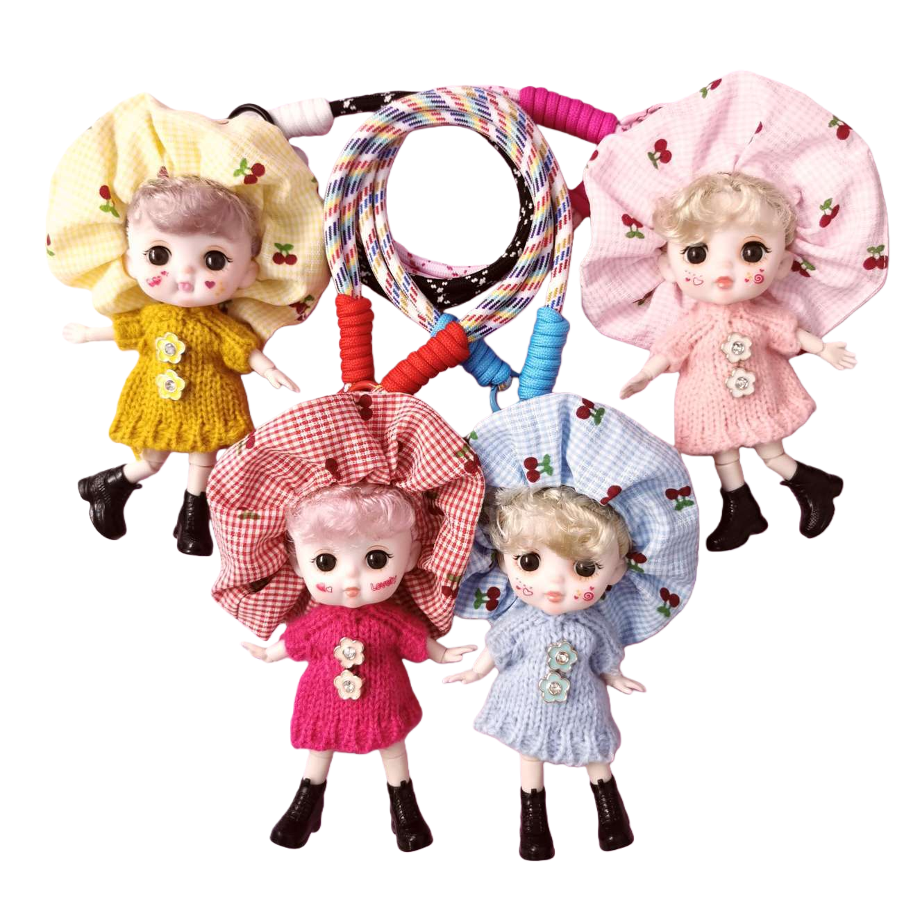 Pink background, colorful hair band, doll pendant, accessory set, doll keychain Item Picture