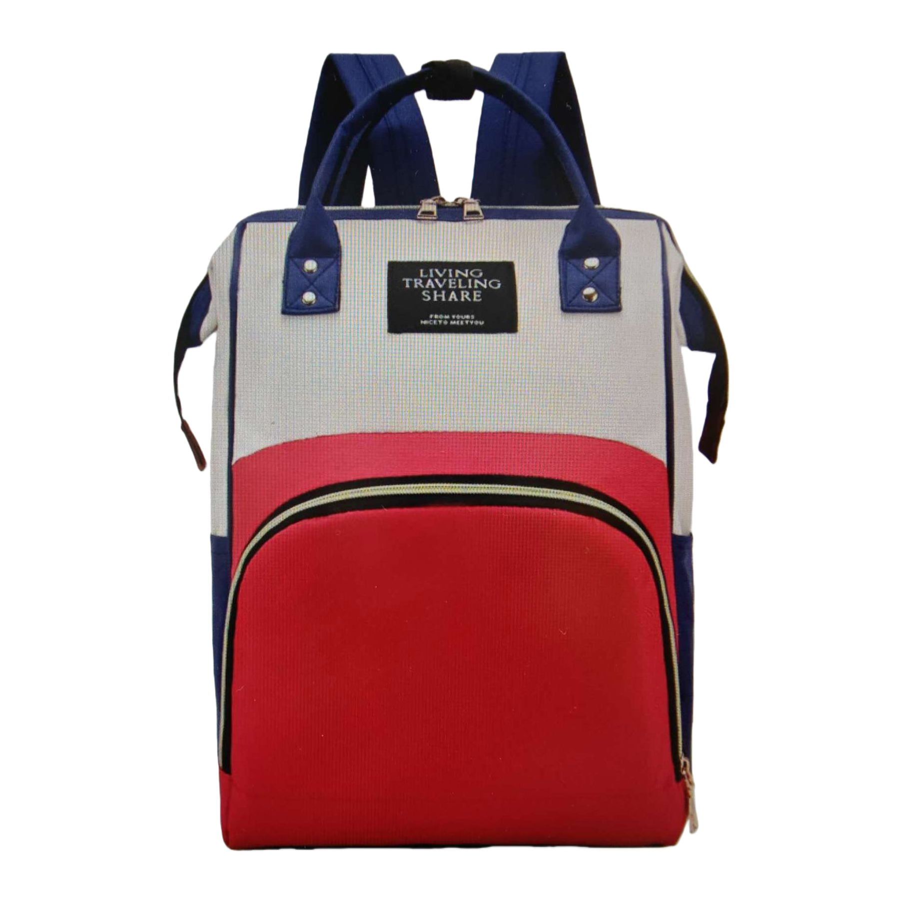 This red, white and blue trendy casual backpack is lightweight and has a large capacity for students' commuting Item Picture