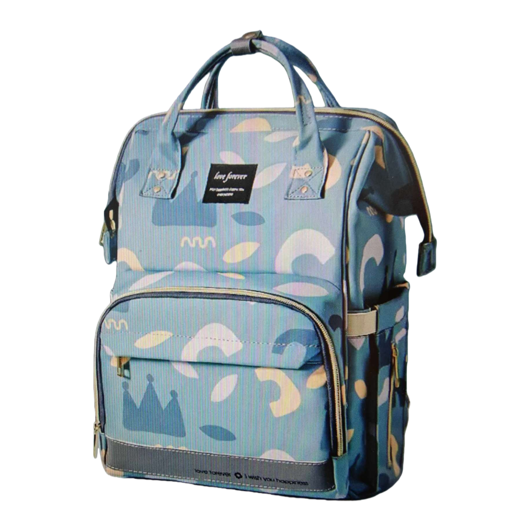Blue printed canvas backpack, lightweight and large-capacity, daily casual single-shoulder bag for commuting students Item Picture