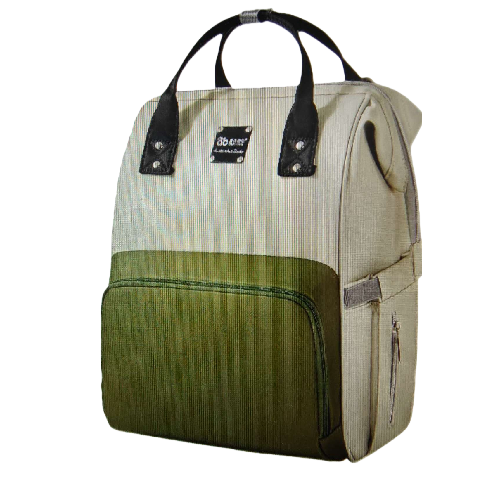 A stylish and casual large-capacity student commuting bag in a combination of off-white and military green colors Item Picture