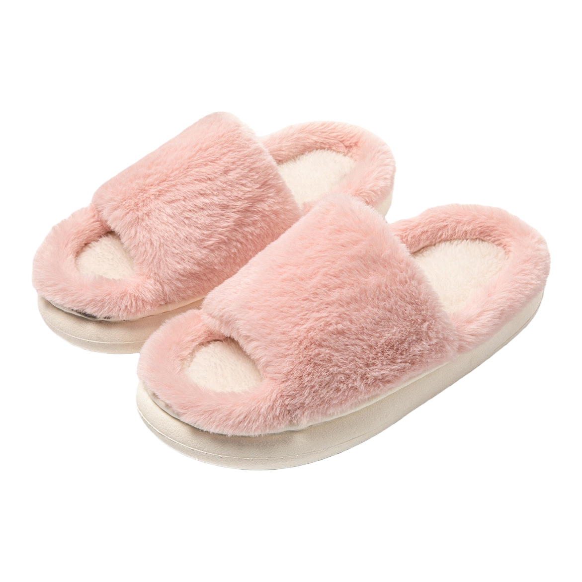 Pink plush home slippers for women, warm and thickened cotton slippers, indoor home soft soles Item Picture