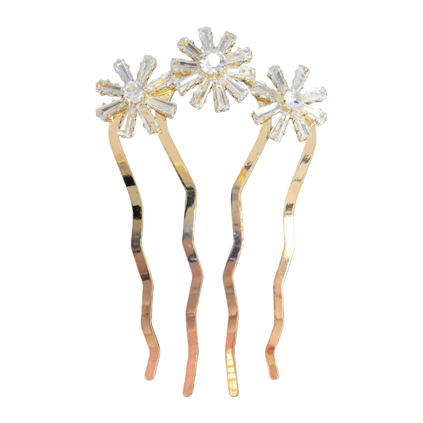 A golden wavy hairpin decorated with crystal daisies creates an elegant and retro bride's headwear Item Picture