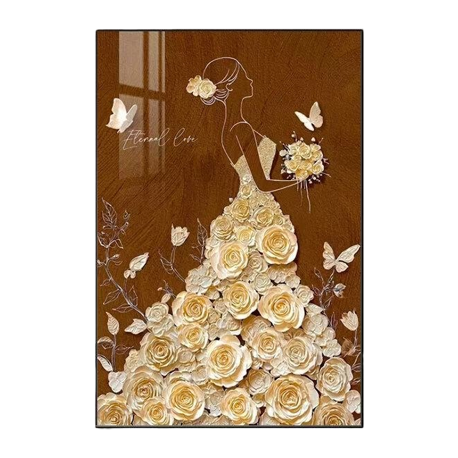 A silhouette painting of a woman in a golden rose dress, a decorative painting, a hanging painting in the living room and bedroom, and an artistic mural Item Picture