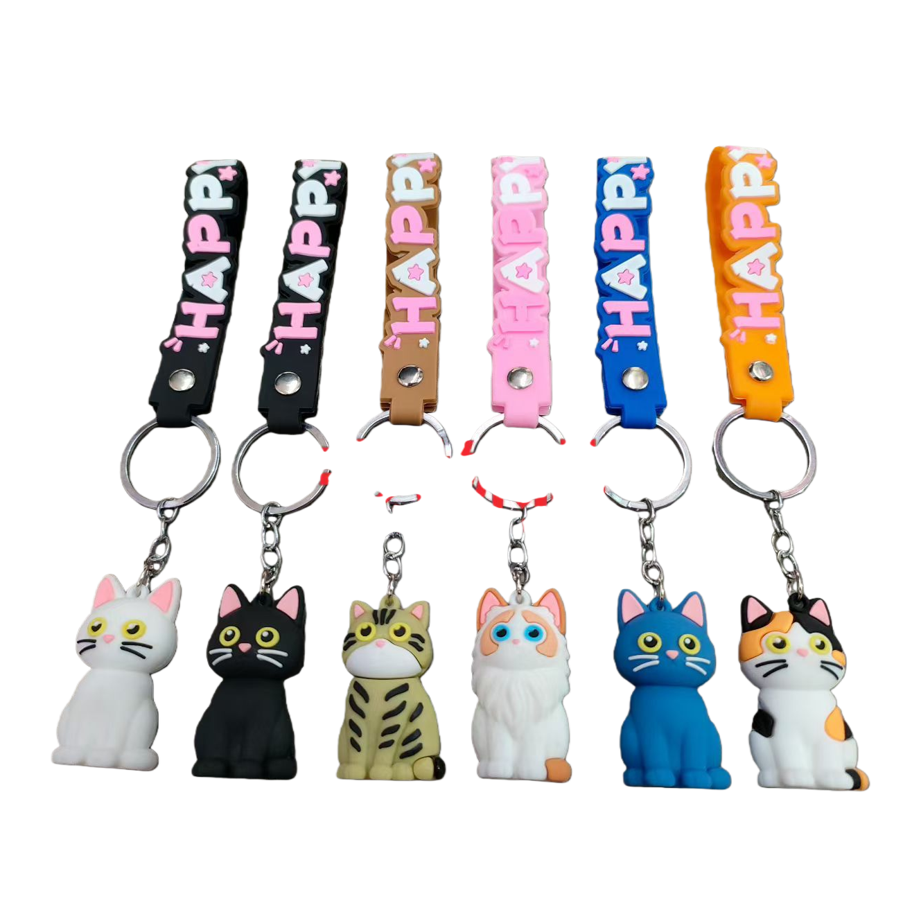 彩色HAPPY猫咪造型钥匙扣挂件 Item Picture