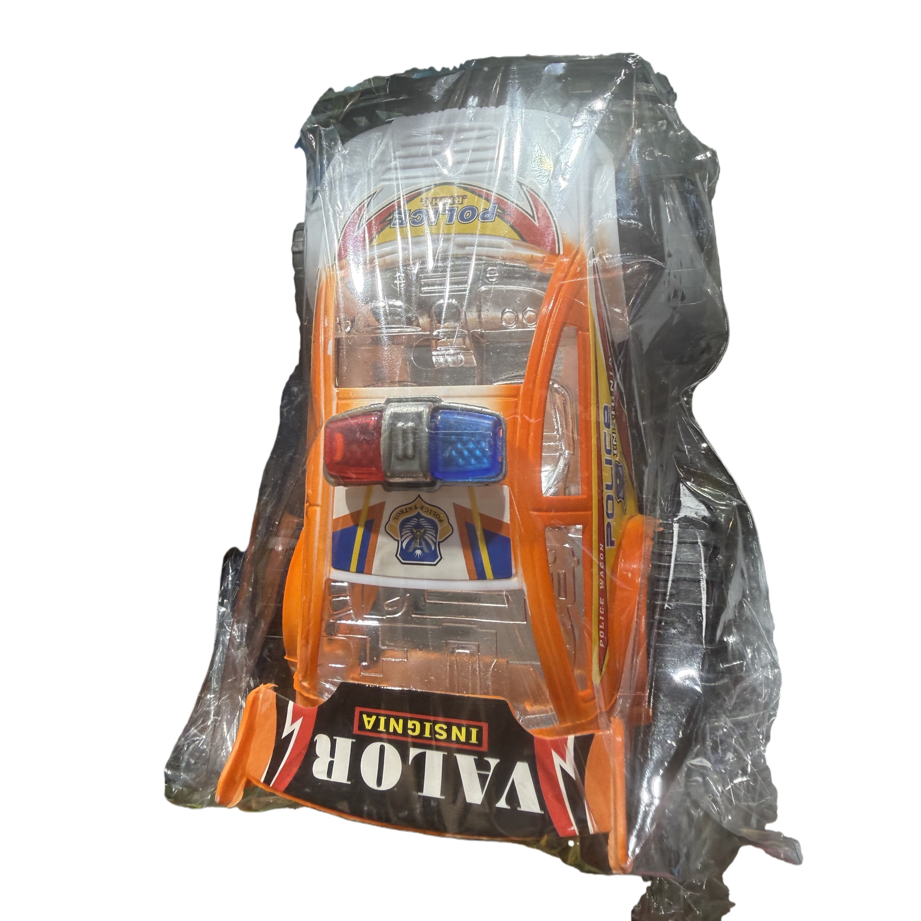 Orange and white toy police car, children's educational simulation voice-controlled car Item Picture