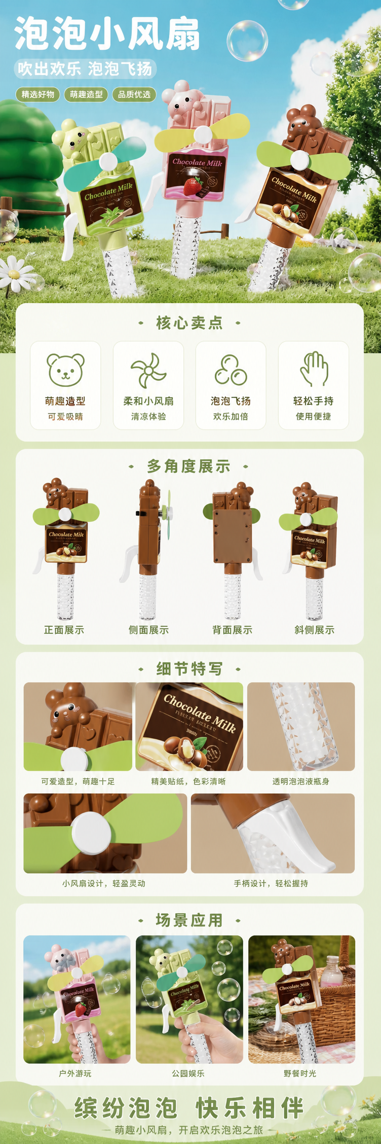 彩色巧克力造型手压泡泡小风扇详情1