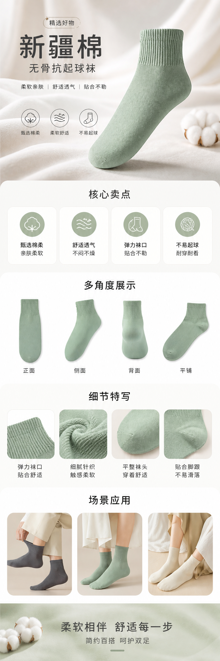 浅绿色纯棉运动休闲长款潮袜男女瑜伽袜详情1