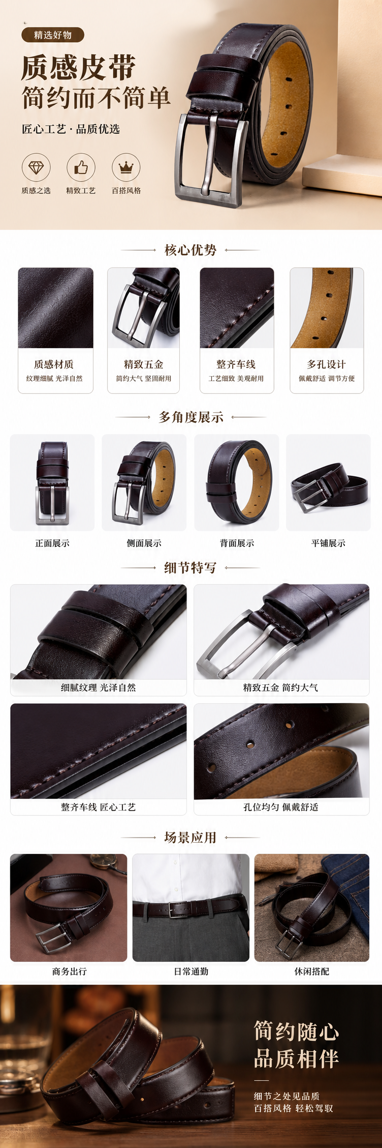 深棕色头层牛皮男士自动扣腰带商务正装详情1