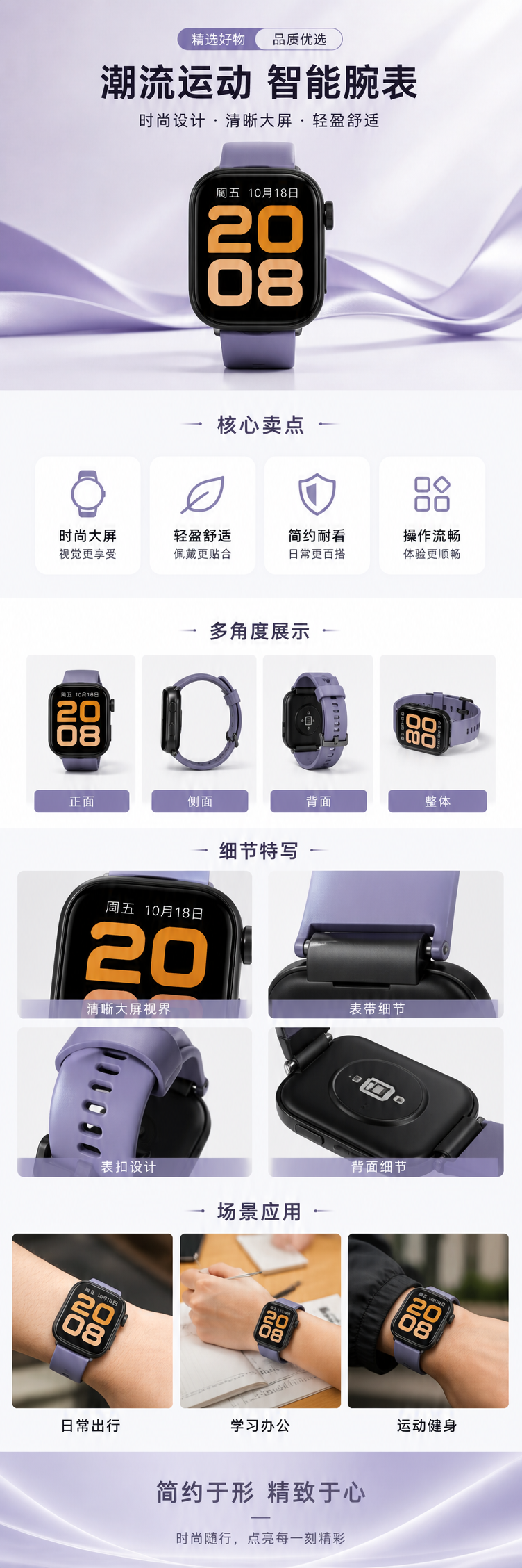 黑色智能手表配紫色展示架 pic 1