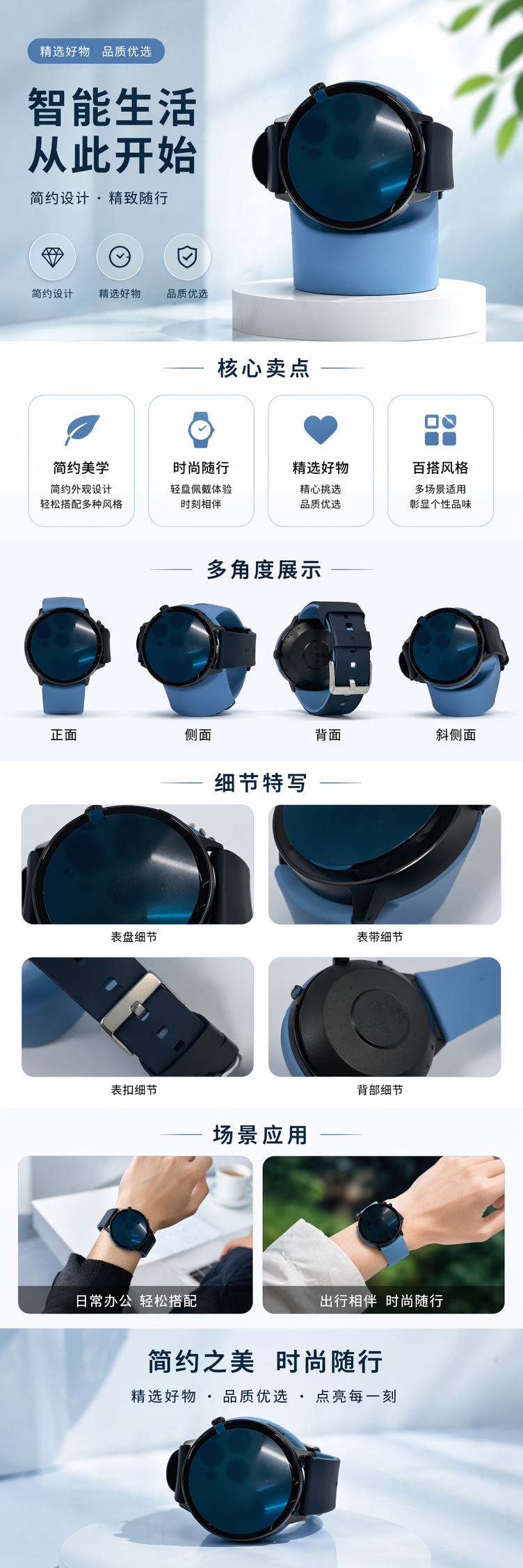 蓝色智能手表男士运动心率监测防水蓝牙通话 pic 1