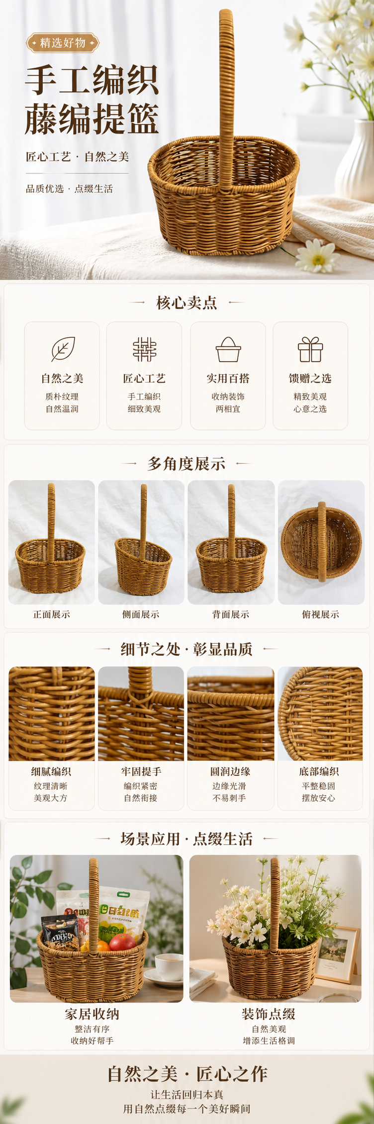仿藤小直椭圆篮 家居收纳篮 防水防潮环保编织篮详情1