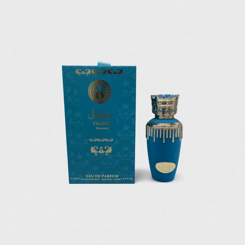 Botella corona azul perfume caja azul fragancia larga duración elegante y fresco details Picture