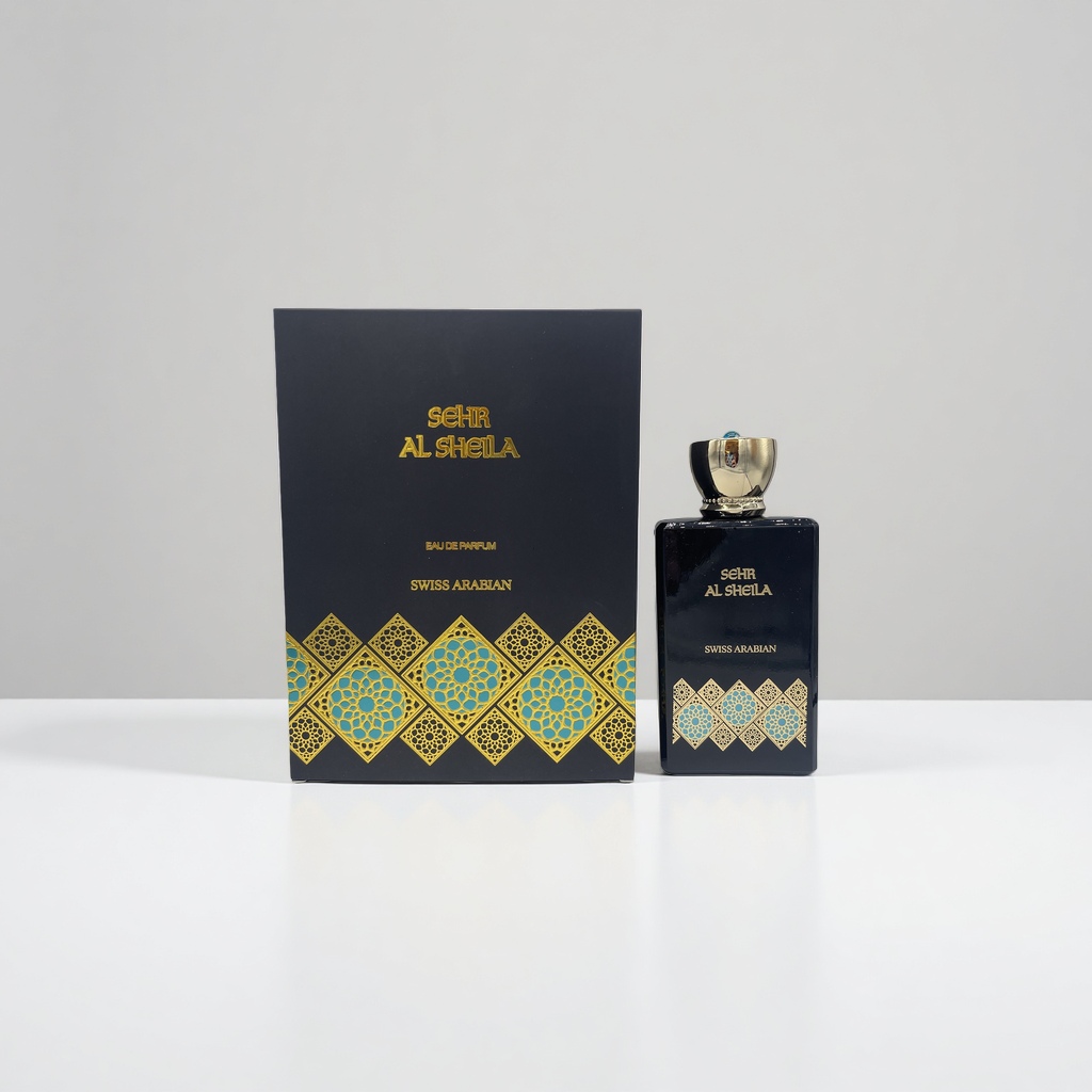 AREEJ AL SHEILA SWISS ARABIAN black packaging box black perfume bottle gold decoration Application Scenario