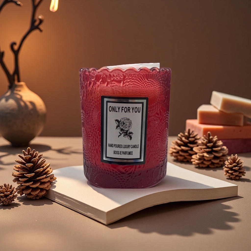 Red carved candle cup, retro decorative aromatherapy candle, home atmosphere display item details Picture