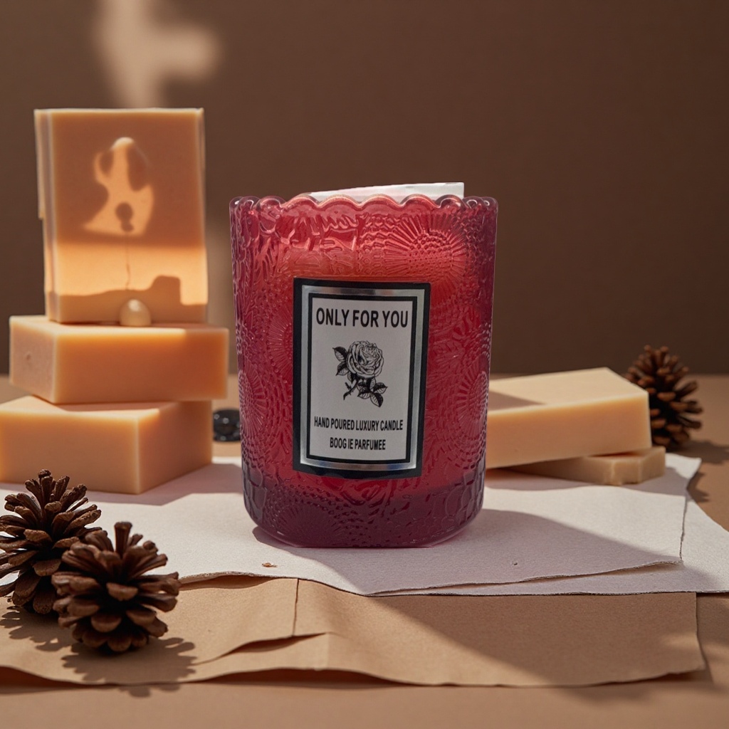 Red carved candle cup, retro decorative aromatherapy candle, home atmosphere display item Specification image