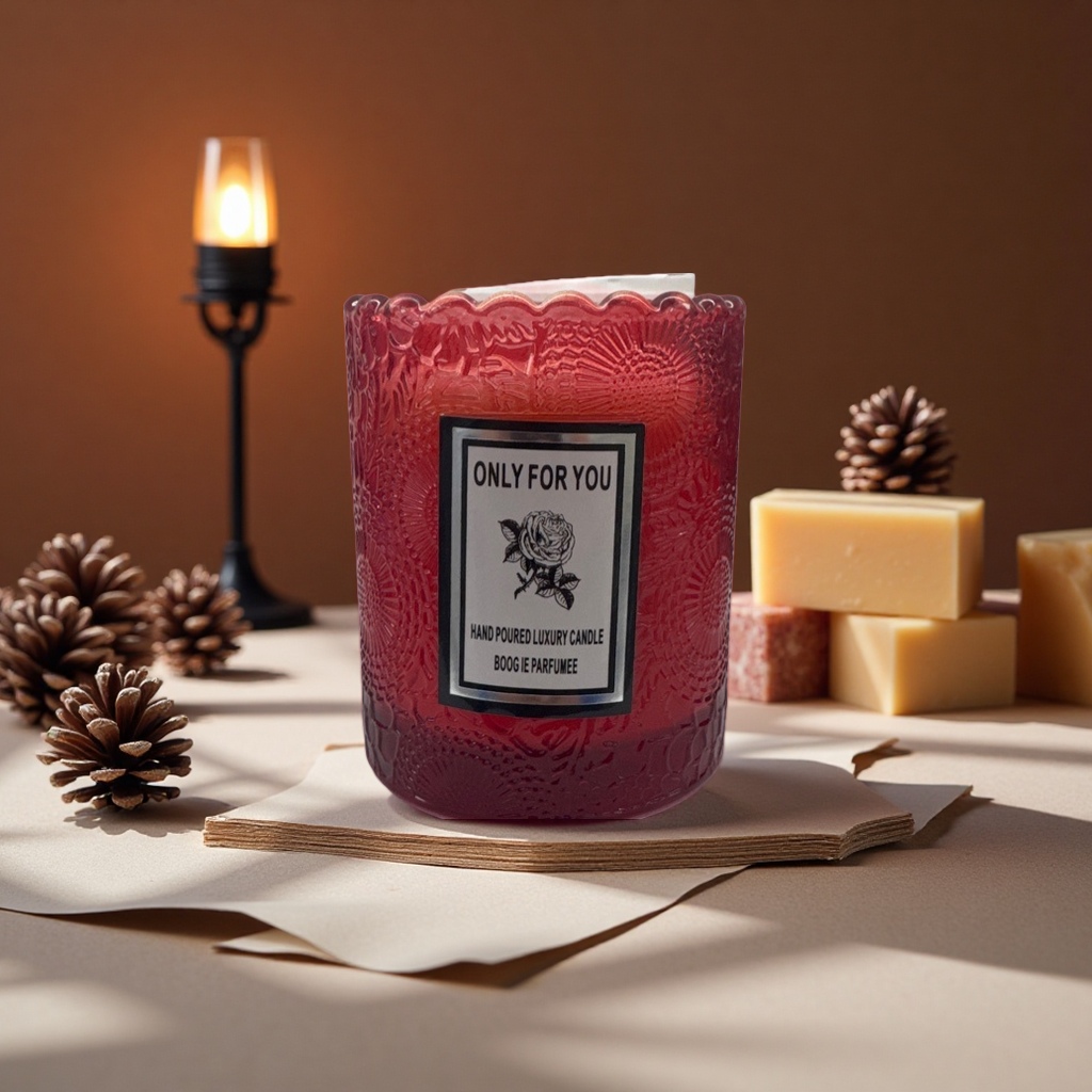 Red carved candle cup, retro decorative aromatherapy candle, home atmosphere display item